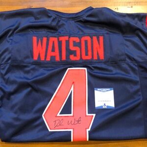 Deshaun Watson Signed Dark Blue Red Custom Jersey XL Beckett COA Stitched Number
